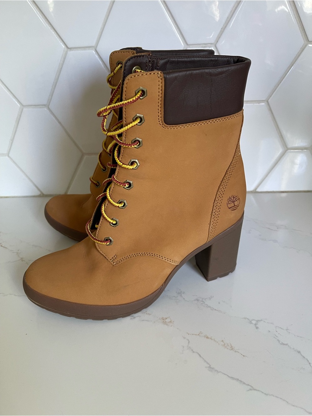 Timberland Women's Wheat and Brown Lace-Up Block Heel Boot - Picture 5 of 13